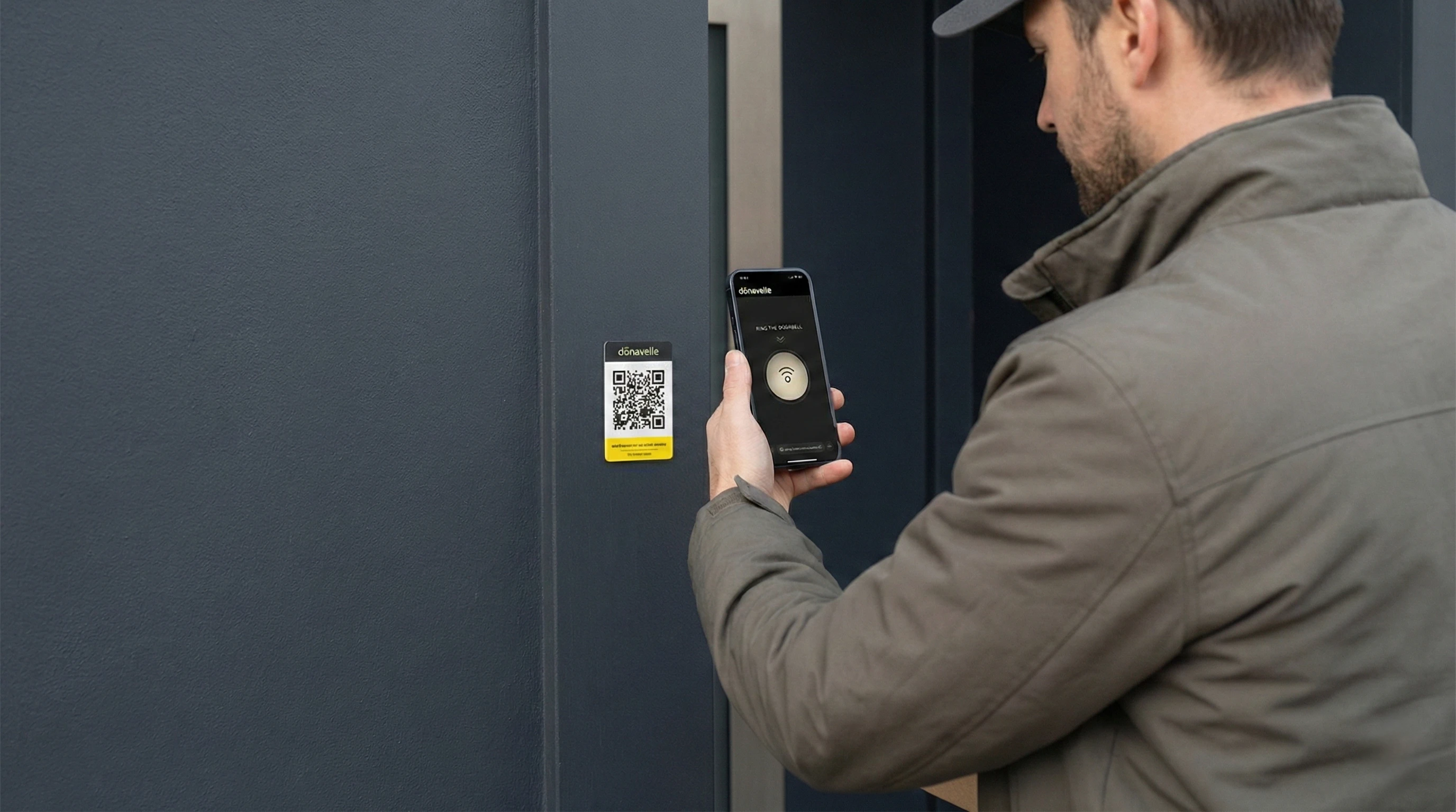 Persona escaneando QR en la puerta